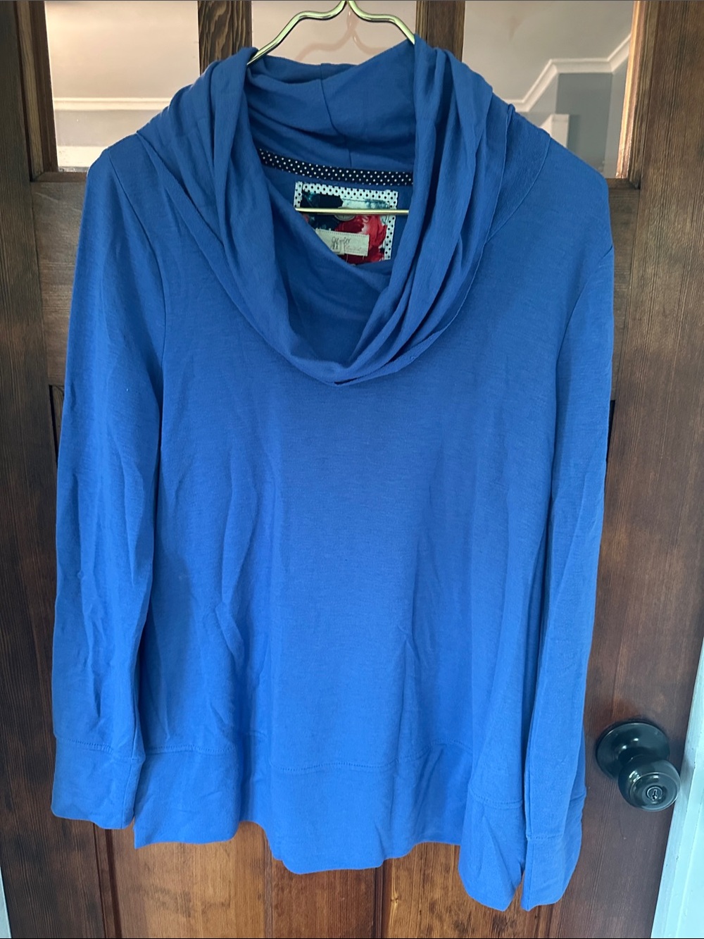 Cupio Soft Knit Draped Cowl Neck Long Sleeve Top / Tunic - Blue - Size L